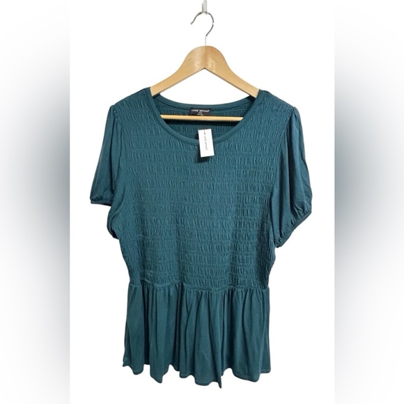 Lane Bryant Teal Classic Smocked Peplum Top Size 18/20 2X NWT - Picture 2 of 9